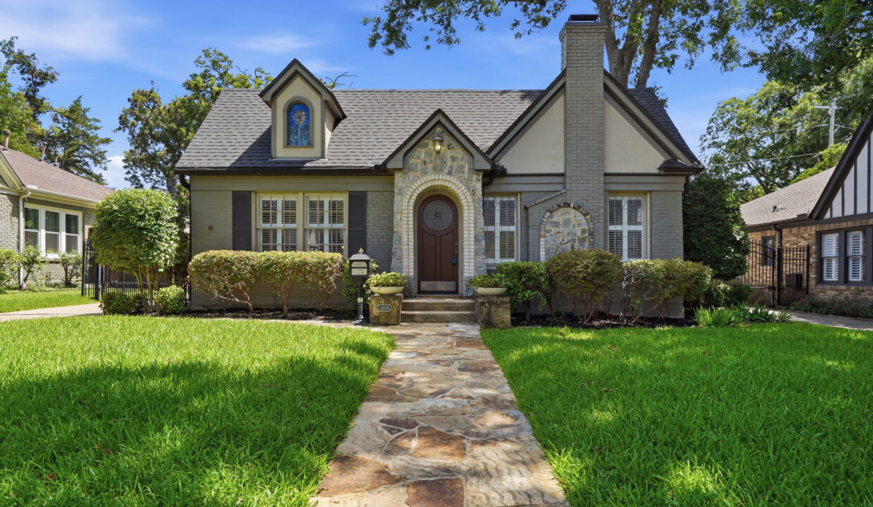 Historic Tudor facade at 5606 Mercedes Avenue